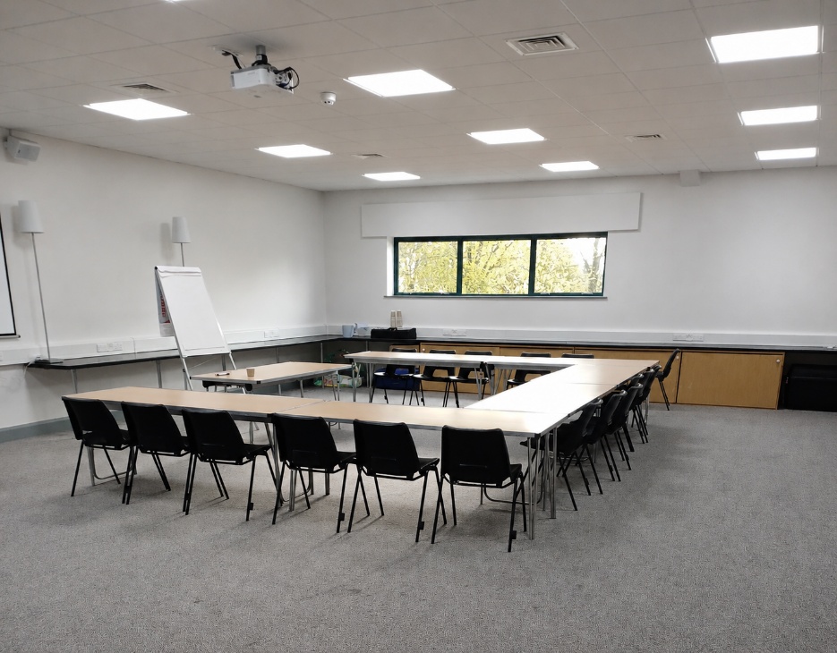 Meeting room with audio-visual presentation equipment
